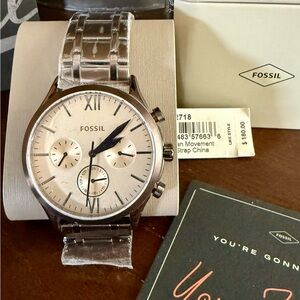 Fossil Chocolate Silver and Cream Boyfriend Watch NWB